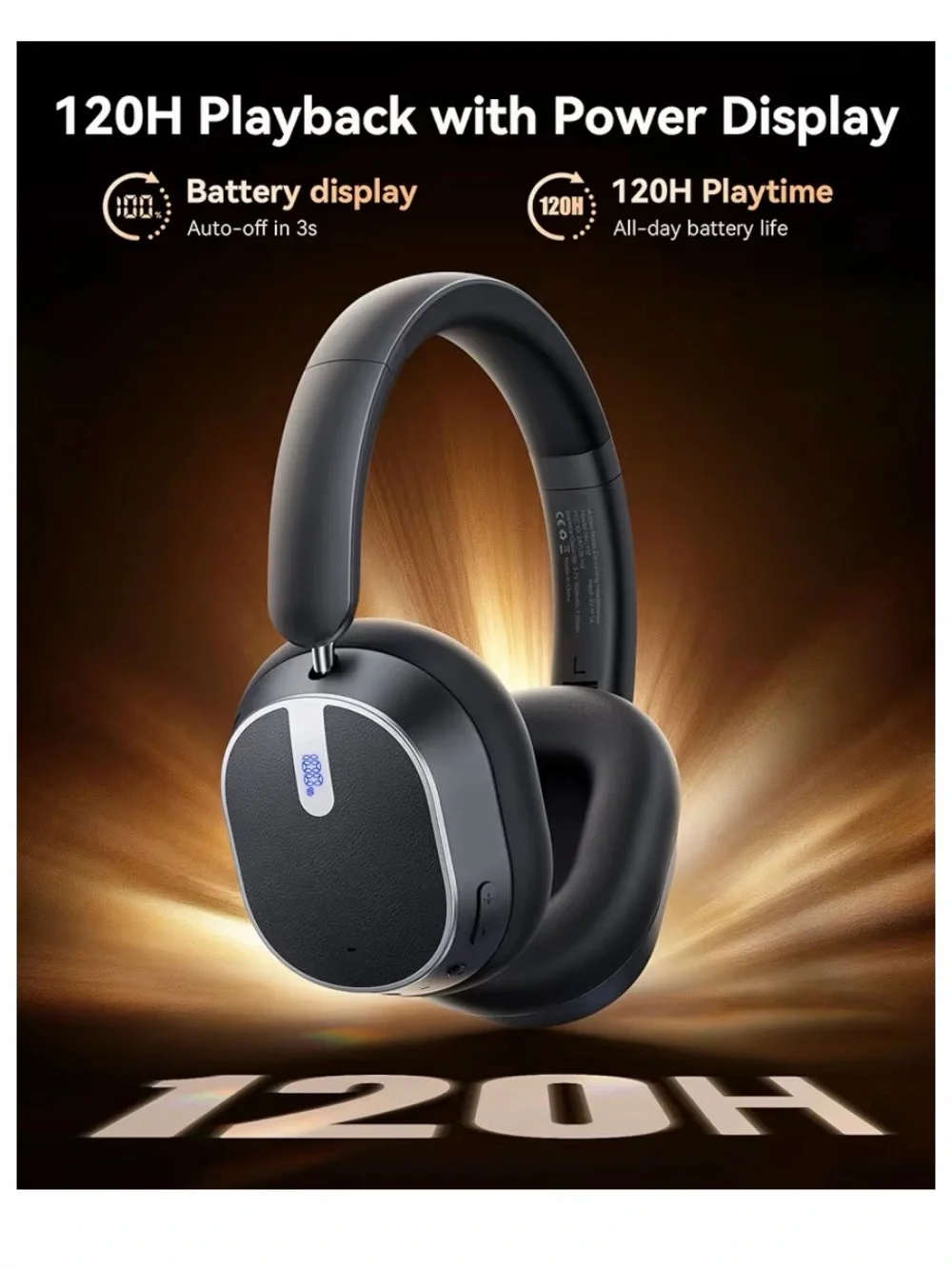 H2 Active Noise Cancelling Headphones - Black w/ digital % screen